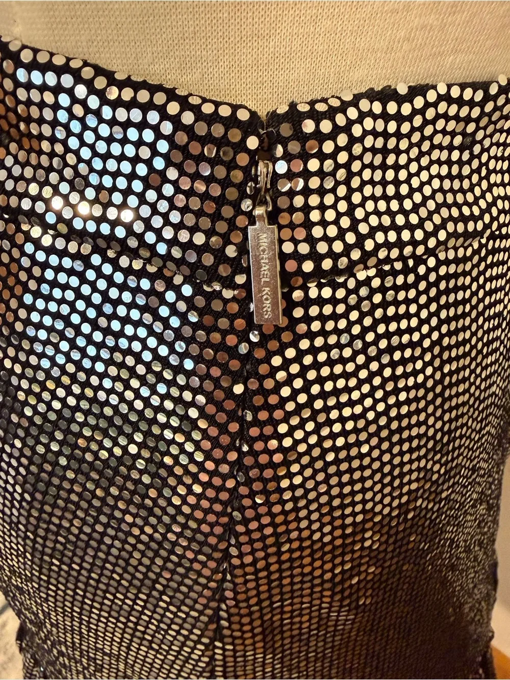 Michael Kors Silver Sequin Ruffle Mini Skirt